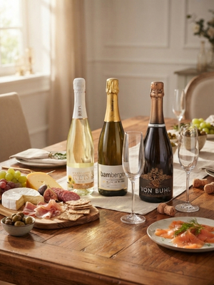 Sekt in Flaschen auf Tisch